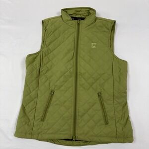 Riding Sport Quilted Annie Vest Women Olive Green Logo Full Zip Pockets Size L‎